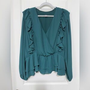 Express Teal Ruffle Blouse NWOT